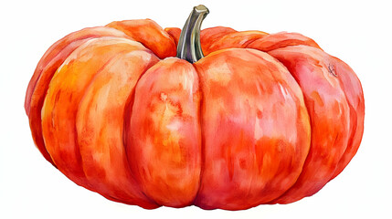 Watercolor Illustration of a Single Orange Pumpkin