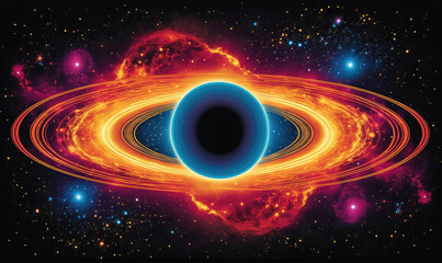 Wall Mural - A black hole surrounded by a glowing orange ring in space