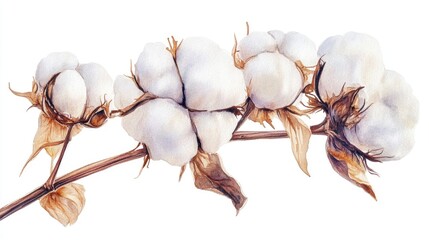 Poster - Watercolor illustration of cotton presented against a white background