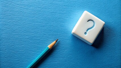 Blue background rubber question mark with pencil