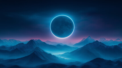 Wall Mural - Mountain Landscape During a Solar Eclipse