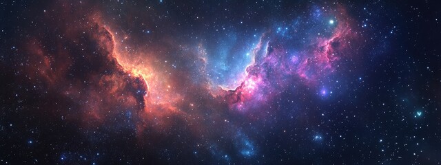 Poster - Rendering of a 3D cartoon depiction featuring a star field and a nebula in the depths of space