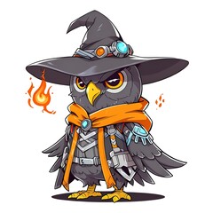 Sticker - A Cartoon Owl Wizard with a Fierce Expression