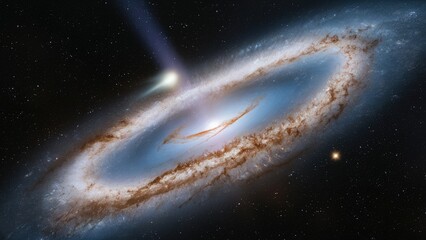 Formation of a galaxy featuring a highly luminous active nucleus in vast cosmic space