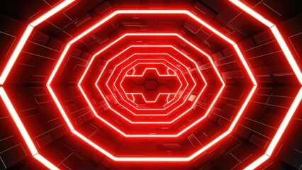 Wall Mural - Futuristic Hexagonal Design with Illuminated Red Lines