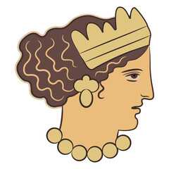 Wall Mural - Head of a beautiful Ancient Greek woman or goddess. Helen of Troy. Portrait go antique lady wearing diadem and necklace. Isolated vector illustration.