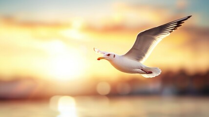 Canvas Print - The bird's wingspan is visible, and it is enjoying the view