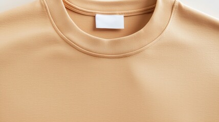 A tan shirt with a white collar and a white tag