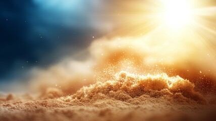 Canvas Print - A sandy beach with a cloudy sky in the background