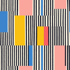 Barcode style pattern with pastel shapes of pink, blue and yellow. Seamless