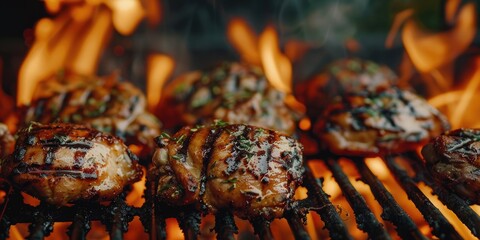 Canvas Print - Chicken thighs cooked over an open flame.