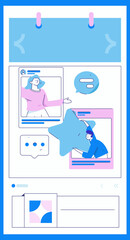 Sticker - Virtual characters social communication concept business flat vector hand drawn illustration
