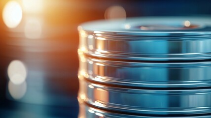 A stack of silver discs with a bright orange background