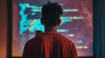 A Man Looking at a Screen Filled with Code
