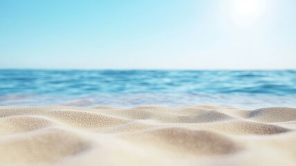 A beach with a clear blue ocean and a sandy beach