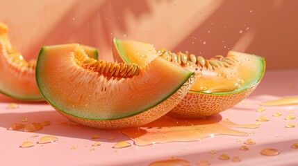 Canvas Print - Cantaloupe Slices with Water Drops