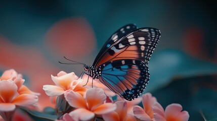 Poster - Colorful Butterfly on Pink Flowers