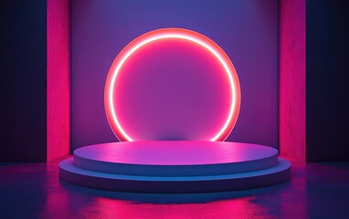Poster - 3D render of a background featuring a pedestal and a showcase showcasing an abstract minimal concept with blank space and a clean simple design in a minimalist style