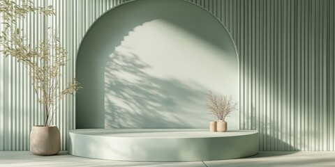 Poster - 3D Rendering of a Sage Green Podium for Product Display and Social Media Advertising