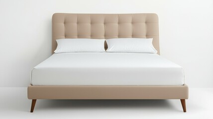 Wall Mural - A white bed with a tan headboard and a white sheet