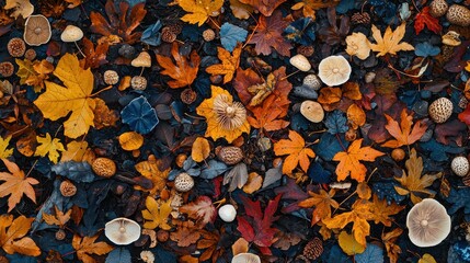 Sticker - Autumn Forest Floor with Mushrooms and Leaves