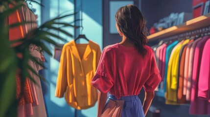 Woman at Boutique, selecting designer clothes