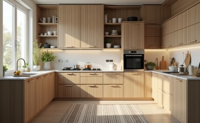 a kitchen with a lot of wood and a lot of counter space