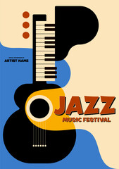 Poster - Jazz music festival poster template design. Abstract piano and guitar minimal style with organic shape background