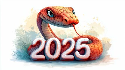 Snake and numbers 2025 symbol of the year. Background with copy space