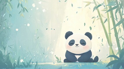 Poster - Cute Panda Bear Sitting in Bamboo Forest with Watercolor Background