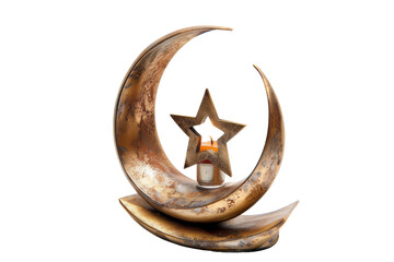 Golden Crescent Moon and Star Candle Holder