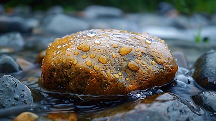 Wall Mural - Water droplets on a smooth rock