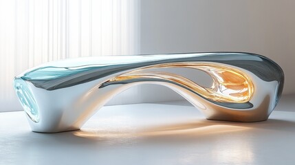 Futuristic Abstract Silver and Gold Modern Bench Design