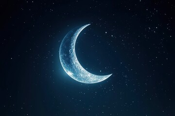 Wall Mural - Detailed Crescent Moon in the night sky. Crescent Moon on black background with space for Ramadan theme with generative ai