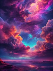 abstract fantasy background of colorful sky with neon clouds