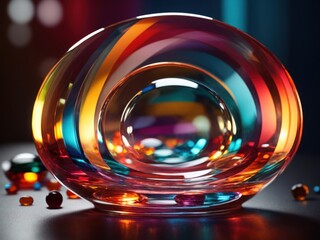 Wall Mural - Glass circle shapes with colorful reflections composition. 3d rendering illustration.