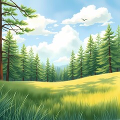 Wall Mural - green forest landscape