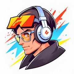 Wall Mural - Cool Guy with Headphones and Goggles