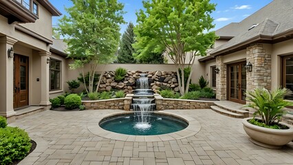 Luxury home courtyard with waterfall	