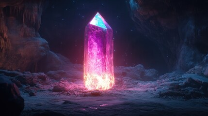 Wall Mural - Glowing Crystal in a Cave with Neon Lights