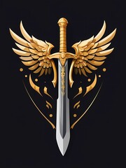 Wall Mural - flat illustration of golden wings and sword