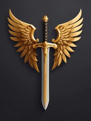 Wall Mural - flat illustration of golden wings and sword