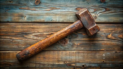 Old, weathered sledgehammer with a rusted metal head and a worn wooden handle , vintage, aged, heavy, tool, hammer