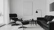 © Penatic Studio - Modern Living Room Interior with Black Leather Furniture and Minimalist Decor