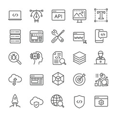 Web development line icons collection. Editable stroke. For website marketing design, logo, app, template, ui, etc. Vector illustration.