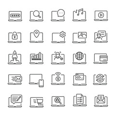 Sticker - laptop function, computer or notebook line icons collection. editable stroke. for website marketing 