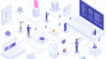 People Working on a Network of Devices and Servers