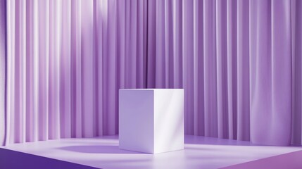 Sticker - 3D rendering of a white cube product stand in a purple room featuring a studio scene with minimal design