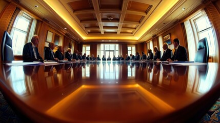 Wall Mural - A Group of Men in Suits Around a Conference Table