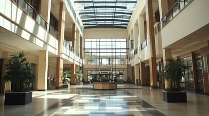 Wall Mural - Modern Lobby with Glass Roof and Large Windows